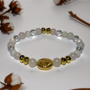 Theta Ásványkarkötő - szeretet - rózsakvarc, holdkő, hegyikristály, hematit, Ékszer, Karkötő, Ásványkarkötő, Ékszerkészítés, Gyöngyfűzés, gyöngyhímzés, MESKA