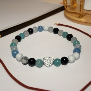 Theta ásványkarkötő - egyensúly - hegyikristály, amazonit, apacsszem obszidián, howlit, achát, jáde, Ékszer, Karkötő, Ásványkarkötő, Gyöngyfűzés, gyöngyhímzés, Ékszerkészítés, MESKA