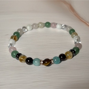 Theta ásványkarkötő - szex - gránát, rózsakvarc, holdkő, citrin, aventurin, hegykristály, amazonit, tigrisszem, hematit, Ékszer, Karkötő, Ásványkarkötő, Gyöngyfűzés, gyöngyhímzés, Ékszerkészítés, MESKA