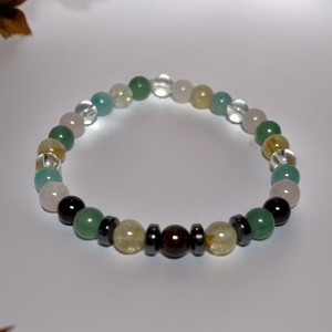 Theta ásványkarkötő - önbizalom -  Citrin, aventurin, amazonit, rózsakvarc, hegyikristály, gránát, tigrisszem, hematit, Ékszer, Karkötő, Ásványkarkötő, Gyöngyfűzés, gyöngyhímzés, Ékszerkészítés, MESKA