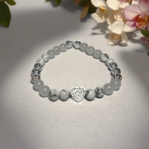 Theta ásványkarkötő - béke -  Howlit, fehér jáde, hegyikristály, Ékszer, Karkötő, Ásványkarkötő, Gyöngyfűzés, gyöngyhímzés, Ékszerkészítés, MESKA