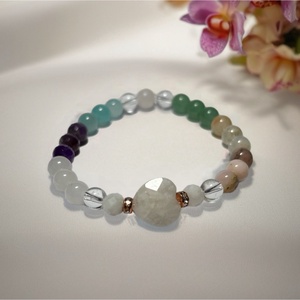 Theta ásványkarkötő - szívcsakra - pink opál, citrin, aventurin, rózsakvarc, amazonit, ametiszt, fehérjáde, holdkő, Ékszer, Karkötő, Ásványkarkötő, Gyöngyfűzés, gyöngyhímzés, Ékszerkészítés, MESKA