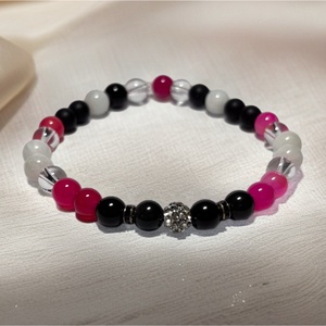 Theta ásványkarkötő - biztonság - hegyikristály, apacsszem obszidián, ónix, pink achát, holdkő, Ékszer, Karkötő, Ásványkarkötő, Gyöngyfűzés, gyöngyhímzés, Ékszerkészítés, MESKA