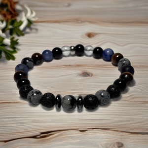 Theta ásványkarkötő - önbizalom - tigrisszem, ónix, hópehely obszidián, szodalit, hegyikristály, hematit - Meska.hu