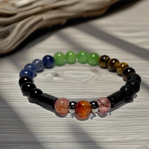 Theta ásványkarkötő - harcos - sárkány achát, lávakő, tigrisszem, jáde, szodalit, turmalin és rutilkvarc - Meska.hu