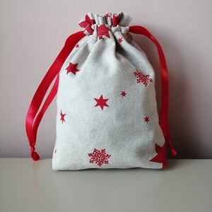 Natúr színű piros csillagos vászon ajándékzsák - Meska.hu