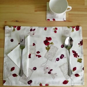 Vászon tányéralátét poháralátéttel négy - négy darabos szett Tavaszi - Meska.hu
