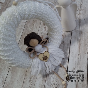 Angyalkás kopogtató , Otthon & Életmód, Dekoráció, Ajtó- és ablak dekoráció, Ajtódísz & Kopogtató, Kötés, MESKA