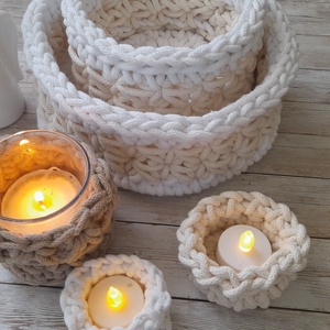 Horgolt kosár szett - otthon & életmód - tárolás & rendszerezés - tárolókosár - Meska.hu