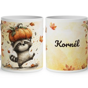 Névvel kérhető - Cuki őszi mosómedve és a tök mintás bögre - Meska.hu