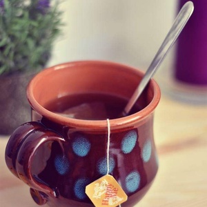 Kék pöttyös barna bögre - otthon & életmód - konyhafelszerelés, tálalás - tálalás - bögre & csésze - Meska.hu