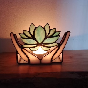 LÓTUSZ A KÉZBEN tiffany mécsestartó.  - otthon & életmód - gyertya, illat, aroma - mécses és mécsestartó - Meska.hu