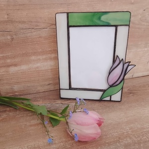 TIFFANY fényképtartó tulipánnal, Otthon & Életmód, Dekoráció, Kép & Falikép, Képkeret, Üvegművészet, MESKA