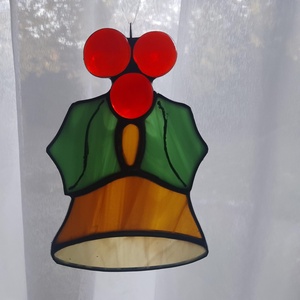 KARÁCSONYI CSENGETTYŰ tiffany ablakdísz  - karácsony - karácsonyi lakásdekoráció - karácsonyi ablakdíszek, ablakmatricák - Meska.hu