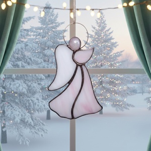 ŐRANGYALKA tiffany ablakdísz , Karácsony, Karácsonyi lakásdekoráció, Karácsonyi ablakdíszek, ablakmatricák, Üvegművészet, MESKA