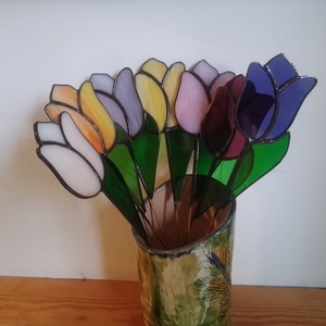 TULIPÁN TIFFANY beszúrós cserépdísz Nőnapra, Otthon & Életmód, Virágdekoráció, Virágok, Szálas virág, Üvegművészet, MESKA