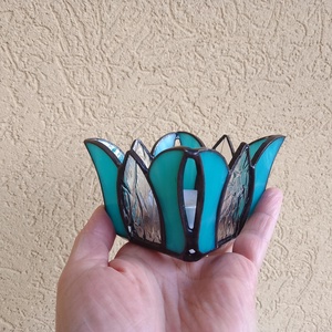 Türkiz Tulipán Tiffany Mécsestartó  - otthon & életmód - gyertya, illat, aroma - mécses és mécsestartó - Meska.hu