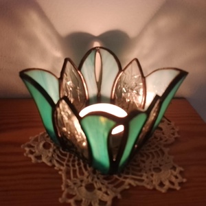 Türkiz Tulipán Tiffany Mécsestartó  - otthon & életmód - gyertya, illat, aroma - mécses és mécsestartó - Meska.hu
