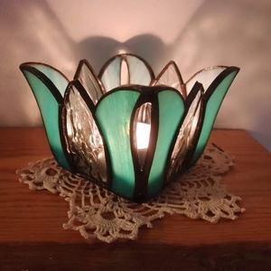 Türkiz Tulipán Tiffany Mécsestartó  - otthon & életmód - gyertya, illat, aroma - mécses és mécsestartó - Meska.hu