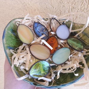 Apró,  színes, minimalista húsvéti tiffany tojáskák. - ünnepi díszek, dekorációk - húsvéti díszek és dekorációk - húsvéti tojásfadíszek - Meska.hu