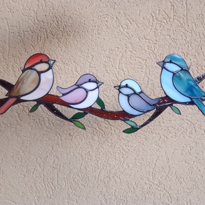 Családi idill-  madárkákkal, tiffany ablakdísz - otthon & életmód - dekoráció - ajtó- és ablak dekoráció - ablakdísz - Meska.hu