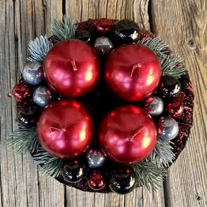 Elegáns piros adventi koszorú - karácsony - adventi díszek - adventi koszorú - Meska.hu