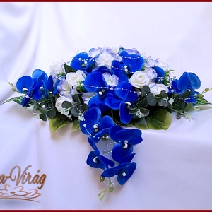Kék-orchideás- fehér rózsákkal örök-asztaldísz , Esküvő, Dekoráció, Asztaldísz, Virágkötés, MESKA