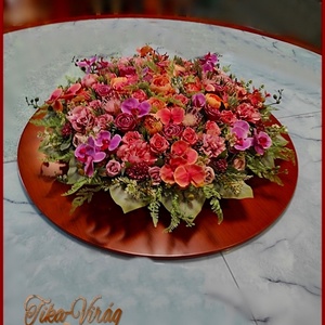 80 cm ármérőjű örök-asztaldísz narancsos-lilás árnyalatú, Esküvő, Dekoráció, Asztaldísz, Virágkötés, MESKA