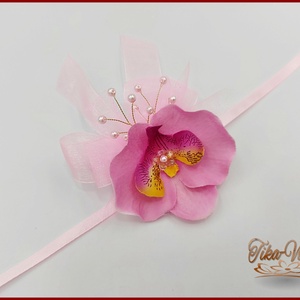 Rózsaszín orchideás csuklódísz, Esküvő, Ékszer, Karkötő & Csuklódísz, Ékszerkészítés, Meska
