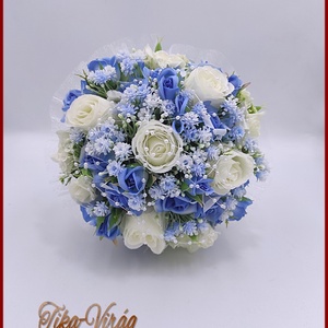 5 szálas fehér rózsa - kék rózsa díszítésű örök-csokor, Esküvő, Menyasszonyi- és dobócsokor, Virágkötés, MESKA