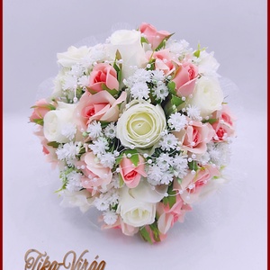 5 szálas fehér rózsa - barack rózsa díszítésű örök-csokor , Esküvő, Menyasszonyi- és dobócsokor, Virágkötés, MESKA