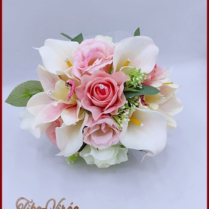 Fehér-rózsaszín örök-csokor kövekkel díszített , Esküvő, Menyasszonyi- és dobócsokor, Virágkötés, MESKA