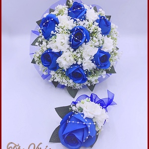 Király-kék 7 virágos örök-csokor , Esküvő, Menyasszonyi- és dobócsokor, Virágkötés, MESKA