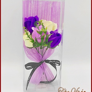 Nőnapra ajánlom! 5 virágos szappan-rózsa díszdobozban vegyes lila színű, Otthon & Lakás, Dekoráció, Virágdísz és tartó, Csokor & Virágdísz, Virágkötés, Meska