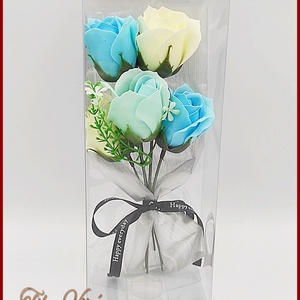 Nőnapra ajánlom! 5 virágos szappan-rózsa díszdobozban vegyes türkiz színű, Otthon & Lakás, Dekoráció, Virágdísz és tartó, Csokor & Virágdísz, Virágkötés, MESKA