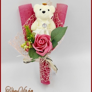 Szappan-rózsa macival sok-sok színben  - otthon & lakás - dekoráció - virágdísz és tartó - csokor & virágdísz - Meska.hu
