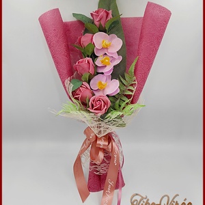 Mályva rózsa - lila orchidea szappan-virág csokor, Otthon & Lakás, Dekoráció, Virágdísz és tartó, Csokor & Virágdísz, Virágkötés, MESKA