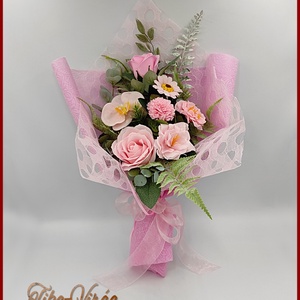 Rózsaszín szappan-virág csokor, Otthon & Lakás, Dekoráció, Virágdísz és tartó, Csokor & Virágdísz, Virágkötés, MESKA