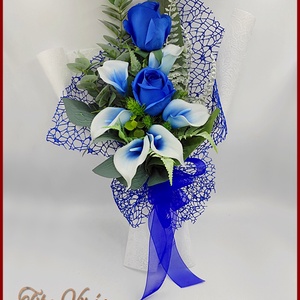 Kék kálás - kék rózsás örök-csokor, Otthon & Lakás, Dekoráció, Virágdísz és tartó, Csokor & Virágdísz, Virágkötés, MESKA