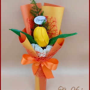 Szappanvirág Sárga tulipán Nőnapi táblácskával díszcsomagolásban - otthon & lakás - dekoráció - virágdísz és tartó - csokor & virágdísz - Meska.hu