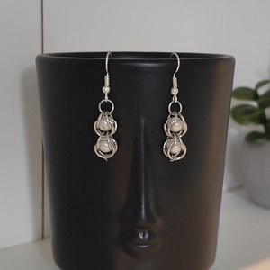 Dupla captured beads - gyöngy fülbevaló, Ékszer, Fülbevaló, Lógó fülbevaló, Ékszerkészítés, MESKA