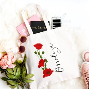 Névre szóló egyedi szatyor Pipaccsal ,  névvel és monogrammal, Táska & Tok, Bevásárlás & Shopper táska, Shopper, textiltáska, szatyor, Mindenmás, MESKA