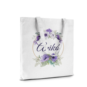 Névre szóló egyedi szatyor Lila virágokkal ,  névvel és monogrammal - táska & tok - bevásárlás & shopper táska - shopper, textiltáska, szatyor - Meska.hu
