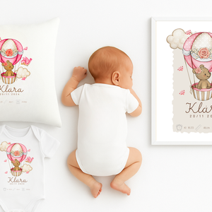 Személyre szabott keresztelő ajándékcsomag kislányoknak  Macis párnahuzat, body és születési poszter  - játék & sport - keresztelőajándékok - Meska.hu
