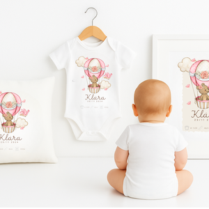 Személyre szabott keresztelő ajándékcsomag kislányoknak  Macis párnahuzat, body és születési poszter  - játék & sport - keresztelőajándékok - Meska.hu