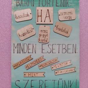 Bármi történik tábla gyerekeknek , Otthon & Életmód, Dekoráció, Fali és függő dekoráció, Falra akasztható dekor, Gravírozás, pirográfia, MESKA