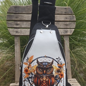 Baglyos keresztpántos táska/sling backpack - táska & tok - kézitáska & válltáska - vállon átvethető táska - Meska.hu
