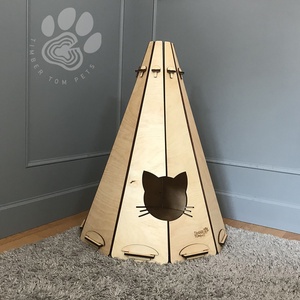 WIGWAM - cica pihenő macskafej alakú bejárattal, barna színben - otthon & életmód - kisállatoknak - cicáknak & macskáknak - Meska.hu