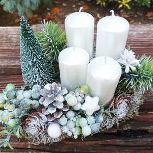Fehér-zöld adventi asztaldísz - karácsony - adventi díszek - adventi asztaldísz - Meska.hu