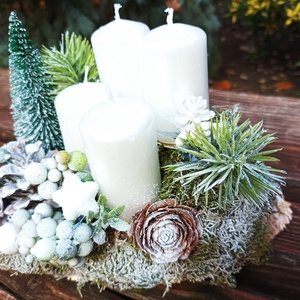 Fehér-zöld adventi asztaldísz - karácsony - adventi díszek - adventi asztaldísz - Meska.hu